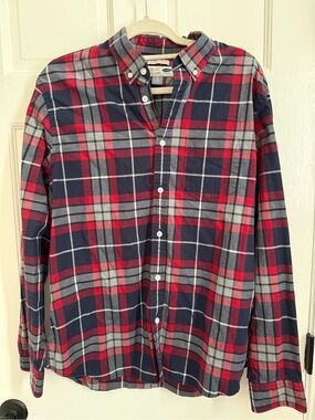 Old Navy Red and Navy Plaid Button-Down Shirt